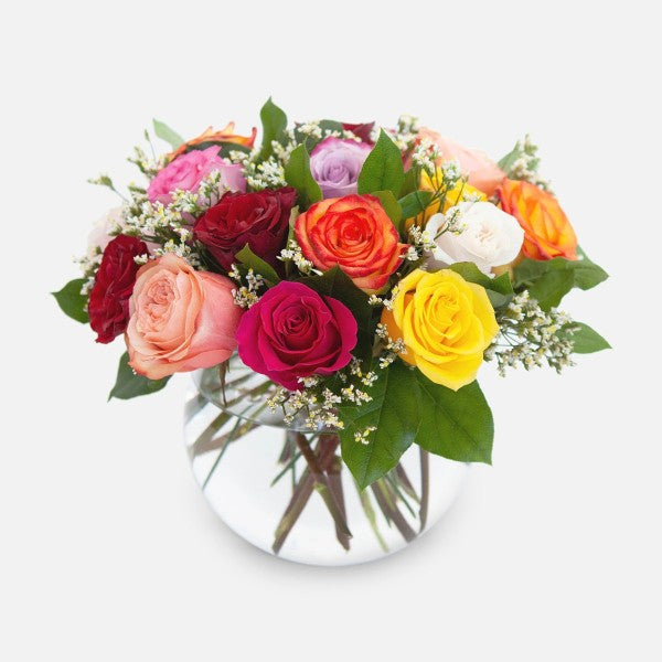 Multicolored Roses In a Fishbowl