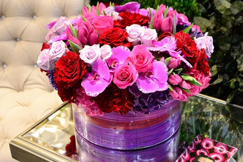 Violet Roses And Tulips