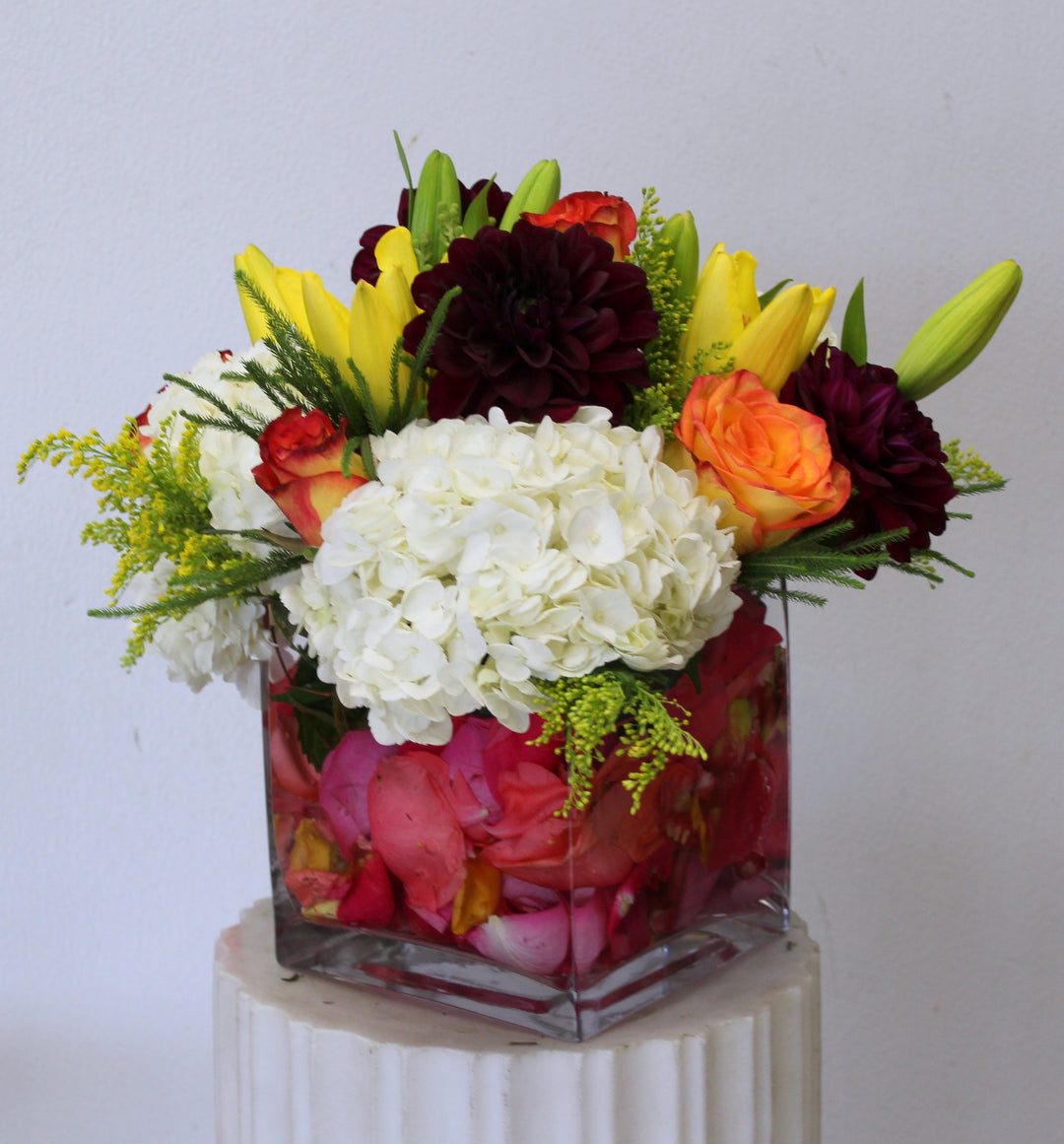 Colorful Flowers Bouquet In A Square Vase